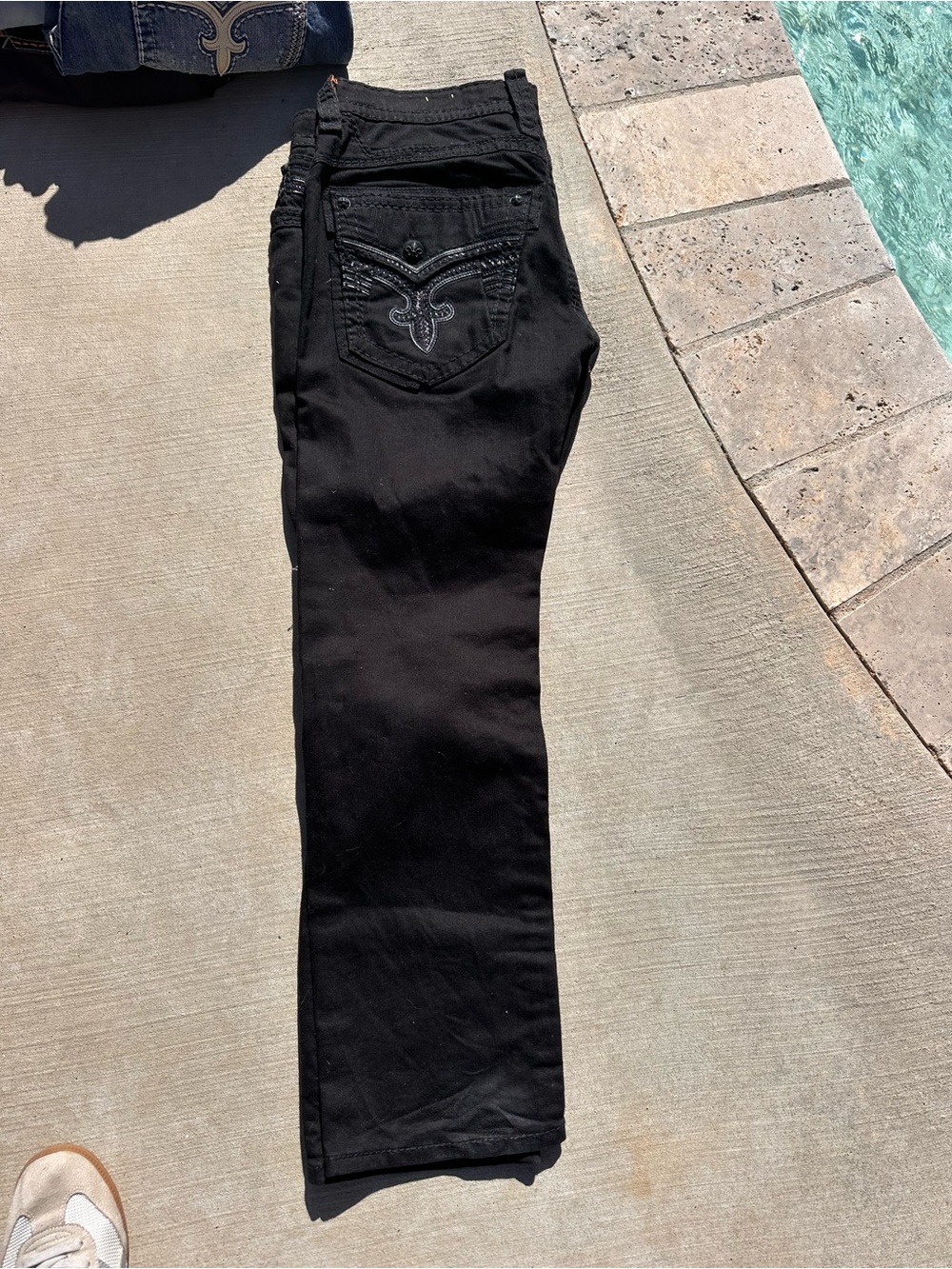 Rock Revival Black Straight Jeans with Embroidered Back Pocket